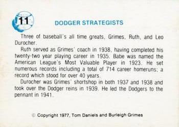 1977 Tom Daniels Burleigh Grimes #11 Burleigh Grimes / Babe Ruth / Leo Durocher Back