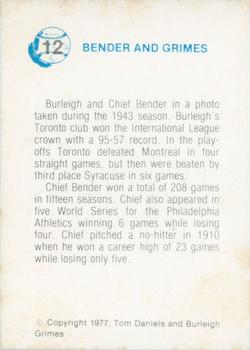 1977 Tom Daniels Burleigh Grimes #12 Chief Bender / Burleigh Grimes Back