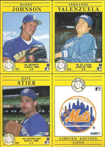 1991 Fleer - Wax Box Bottom Panels #2 / 5 / 9 / NNO Randy Johnson / Fernando Valenzuela / Dave Stieb / New York Mets Logo Front