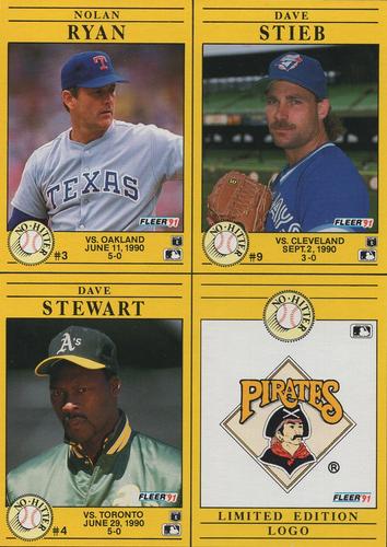 1991 Fleer - Wax Box Bottom Panels #3 / 4 / 9 / NNO Nolan Ryan / Dave Stewart / Dave Stieb / Pittsburgh Pirates Logo Front
