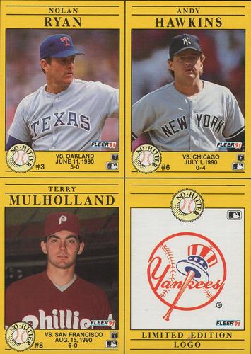 1991 Fleer - Wax Box Bottom Panels #3 / 6 / 8 / NNO Nolan Ryan / Andy Hawkins / Terry Mulholland / New York Yankees Logo Front