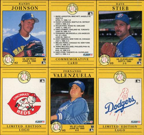 1991 Fleer - Cello Box Bottom Panels #2 / 5 / 9 / NNO Randy Johnson / Fernando Valenzuela / Dave Stieb / Commemorative Card / Cincinnati Reds Logo / Los Angeles Dodgers Logo Front