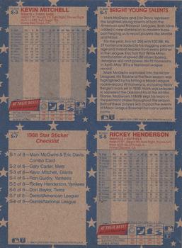 1988 Fleer Star Stickers - Wax Box Bottom Panels #S-1 / S-3 / S-5 / S-7 Mark McGwire / Eric Davis / Kevin Mitchell / Rickey Henderson / Detroit Tigers Logo Back