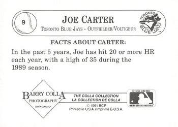1991 The Colla Collection / La Collection de Colla Joe Carter #9 Joe Carter Back
