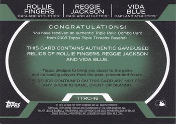 2008 Topps Triple Threads - Relics Combos Emerald #TTRC-46 Rollie Fingers / Reggie Jackson / Vida Blue Back