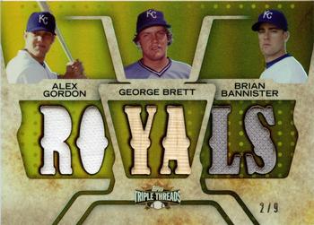 2008 Topps Triple Threads - Relics Combos Gold #TTRC-42 Alex Gordon / George Brett / Brian Bannister Front