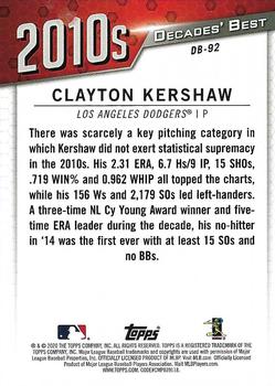 2020 Topps - Decades' Best Green (Series Two) #DB-92 Clayton Kershaw Back