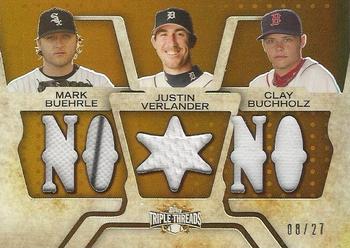 2008 Topps Triple Threads - Relics Combos Sepia #TTRC-11 Mark Buehrle / Justin Verlander / Clay Buchholz Front