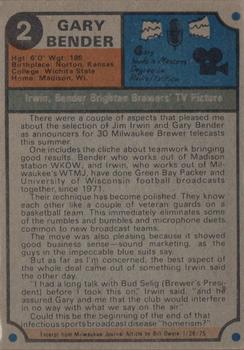1975 WTMJ Milwaukee Brewers Broadcasters #2 Gary Bender Back