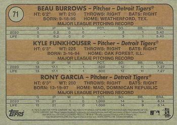 2021 Topps Heritage #71 Tigers 2021 Rookie Stars (Beau Burrows / Kyle Funkhouser / Rony Garcia) Back