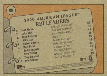 2021 Topps Heritage #88 2020 AL RBI Leaders (Jose Abreu / Luke Voit / Jose Ramirez / Mike Trout) Back