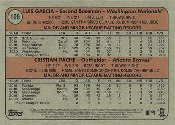 2021 Topps Heritage #109 National League 2021 Rookie Stars (Luis Garcia / Cristian Pache) Back