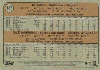 2021 Topps Heritage #187 American League 2021 Rookie Stars (Jo Adell / Nick Madrigal) Back