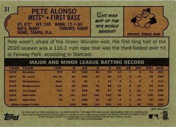 2021 Topps Heritage #31 Pete Alonso Back