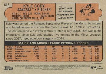 2021 Topps Heritage #612 Kyle Cody Back