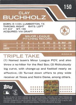2008 Topps Triple Threads - Sepia #150 Clay Buchholz Back