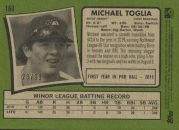 2020 Topps Heritage Minor League - Blue #160 Michael Toglia Back