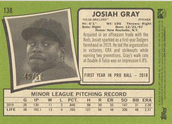 2020 Topps Heritage Minor League - White #138 Josiah Gray Back