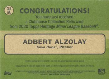 2020 Topps Heritage Minor League - Clubhouse Collection Relics #CCR-AA Adbert Alzolay Back