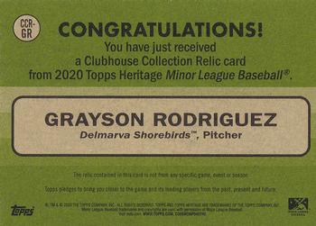 2020 Topps Heritage Minor League - Clubhouse Collection Relics #CCR-GR Grayson Rodriguez Back