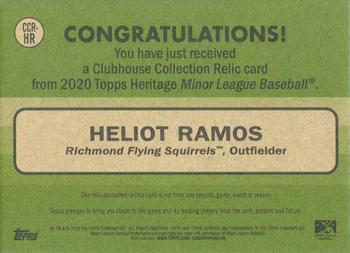 2020 Topps Heritage Minor League - Clubhouse Collection Relics #CCR-HR Heliot Ramos Back
