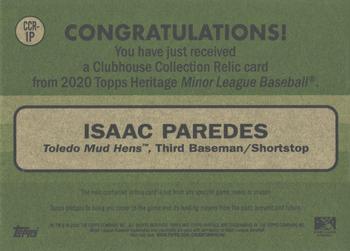 2020 Topps Heritage Minor League - Clubhouse Collection Relics #CCR-IP Isaac Paredes Back