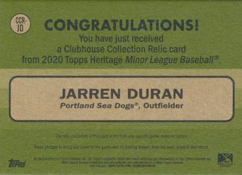 2020 Topps Heritage Minor League - Clubhouse Collection Relics #CCR-JD Jarren Duran Back
