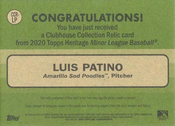 2020 Topps Heritage Minor League - Clubhouse Collection Relics #CCR-LP Luis Patino Back