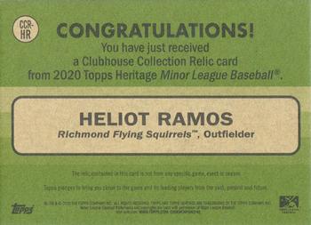 2020 Topps Heritage Minor League - Clubhouse Collection Relics Orange #CCR-HR Heliot Ramos Back