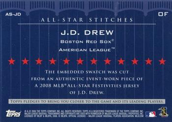 2008 Topps Updates & Highlights - All-Star Stitches Gold #AS-JD J.D. Drew Back