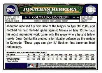 2008 Topps Updates & Highlights - Chrome #CHR42 Jonathan Herrera Back