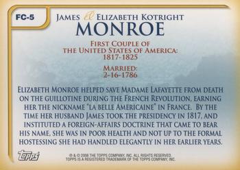 2008 Topps Updates & Highlights - First Couples #FC-5 James Monroe / Elizabeth Kortright Monroe Back