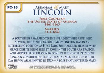 2008 Topps Updates & Highlights - First Couples #FC-15 Abraham Lincoln / Mary Lincoln Back