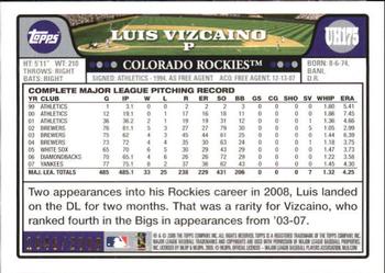 2008 Topps Updates & Highlights - Gold #UH175 Luis Vizcaino Back