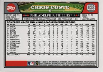 2008 Topps Updates & Highlights - Gold Foil #UH93 Chris Coste Back