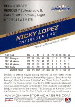 2019 Choice Omaha Storm Chasers #3 Nicky Lopez Back