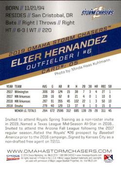 2019 Choice Omaha Storm Chasers #5 Elier Hernandez Back