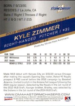 2019 Choice Omaha Storm Chasers #13 Kyle Zimmer Back