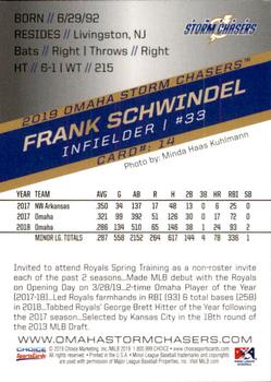 2019 Choice Omaha Storm Chasers #14 Frank Schwindel Back