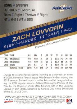2019 Choice Omaha Storm Chasers #20 Zach Lovvorn Back