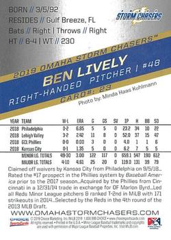 2019 Choice Omaha Storm Chasers #23 Ben Lively Back