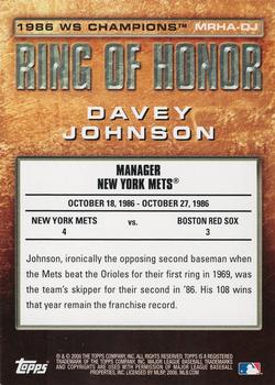 2008 Topps Updates & Highlights - Ring of Honor: 1986 New York Mets Autographs #MRHA-DJ Davey Johnson Back