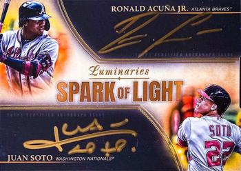 2020 Topps Luminaries - Spark of Light Dual Autographs Gold #SLDA-AS Ronald Acuña Jr. / Juan Soto Front