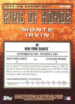 2008 Topps Updates & Highlights - Ring of Honor: World Series Champions #RH-MI Monte Irvin Back