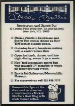 1988 Mickey Mantle Restaurant Advertising Promos #NNO Mickey Mantle Back