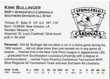 1993 Midwest League All-Stars #NNO Kirk Bullinger Back