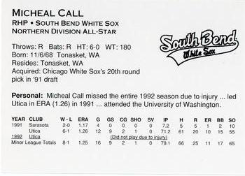 1993 Midwest League All-Stars #NNO Micheal Call Back