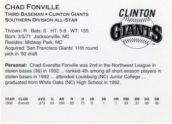 1993 Midwest League All-Stars #NNO Chad Fonville Back