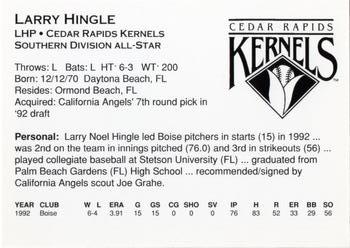 1993 Midwest League All-Stars #NNO Larry Hingle Back