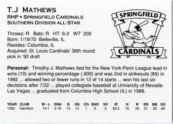 1993 Midwest League All-Stars #NNO T.J. Mathews Back